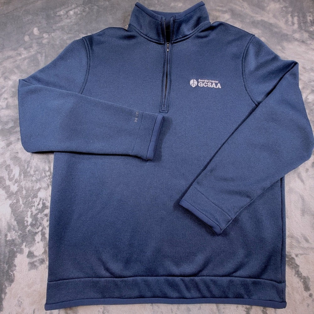 Under Armour Storm Mens Large Navy Blue 1/4 Zip GCSAA Logo Golf Pullover Sweater